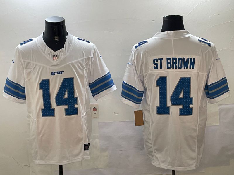 Men Detroit Lions #14 St Brown White three generations 2024 Nike Limited NFL Jersey style 1